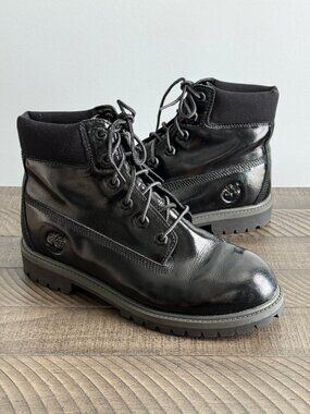 Timberland 3794A 6-Inch Premium Black Shine Waterproof Boots Women Size 7.5-8